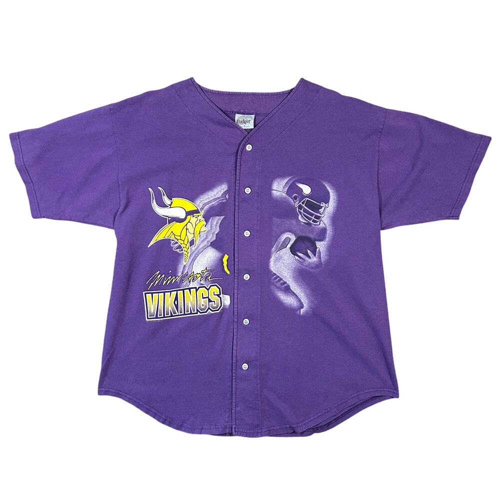 Vintage 90s Minnesota Vikings T-Shirt Men’s XL NFL Button Down Graphic